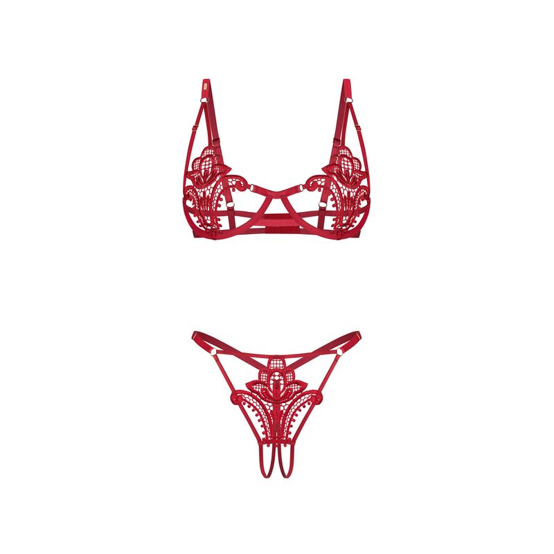 Affordable quality Luise Sublim 2 Pc Bra Panty Crotchless Set Red  from Obsessive by Discreet Intimate Essentials with Discreet Delivery 