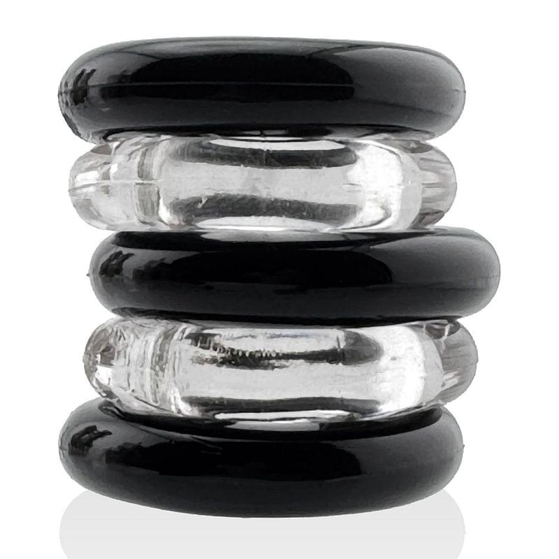 Jacker Stack 5 Pc Strong Cock Ring Clear Black by Hunkyjunk from Discreet Intimate Essentials for  Adult Toys, quality products at discount affordable prices.