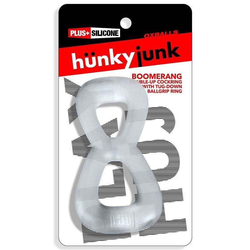 Boomerang Double Cockring Ball Stretcher Clear by Hunkyjunk from Discreet Intimate Essentials for  Adult Toys, quality products at discount affordable prices.