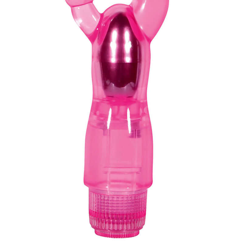 Adam & Eve Dual Pleasure Vibe, a pink dual pleasure vibrator with anal probe featuring multi-speed vibrations and beaded anal shaft.