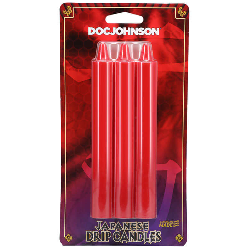 Japanese drip candles for wax play - Red 3-pack by Doc Johnson, perfect for sensation play, non-toxic and skin-safe.