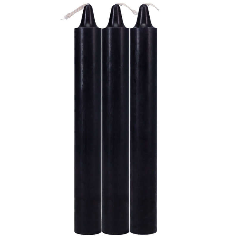 Japanese drip candles for sensation play - 3-pack of black skin-safe drip candles.