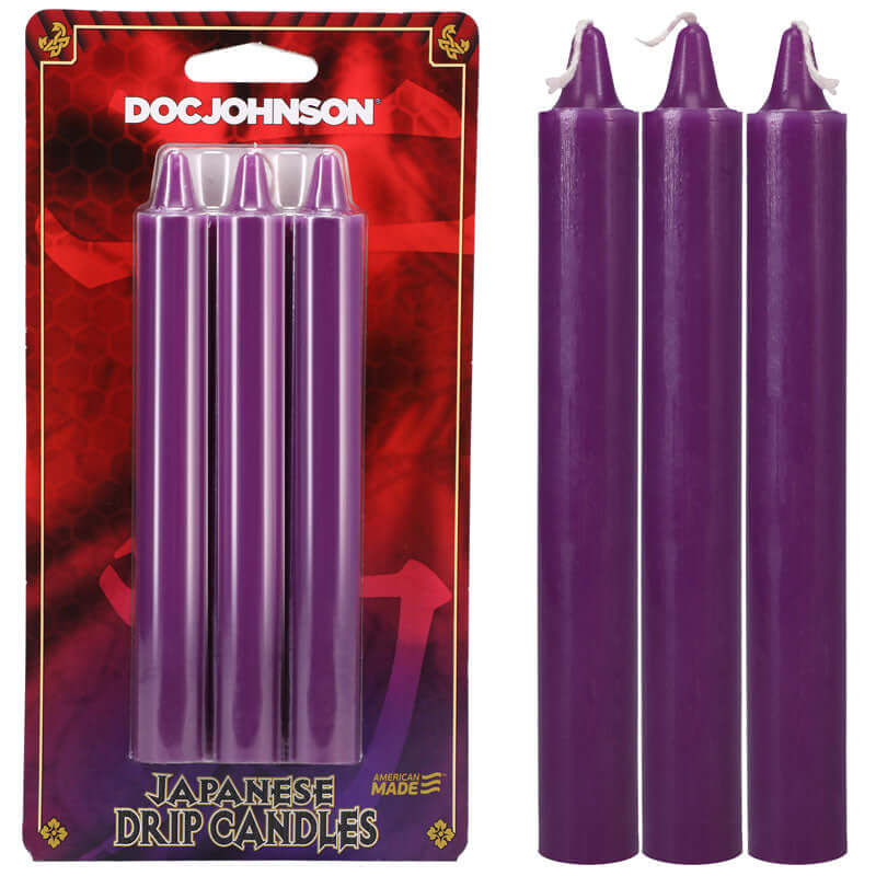 Japanese drip candles for sensation play - 3-pack of purple candles for extreme hot wax play.