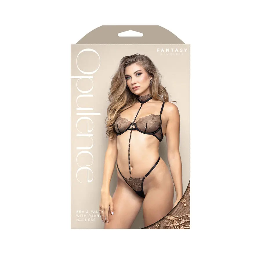 OPULENCE Bra & Panty with Pearl Harness SM -  - S/M Size Fantasy Lingerie Discreet Intimate Essentials.