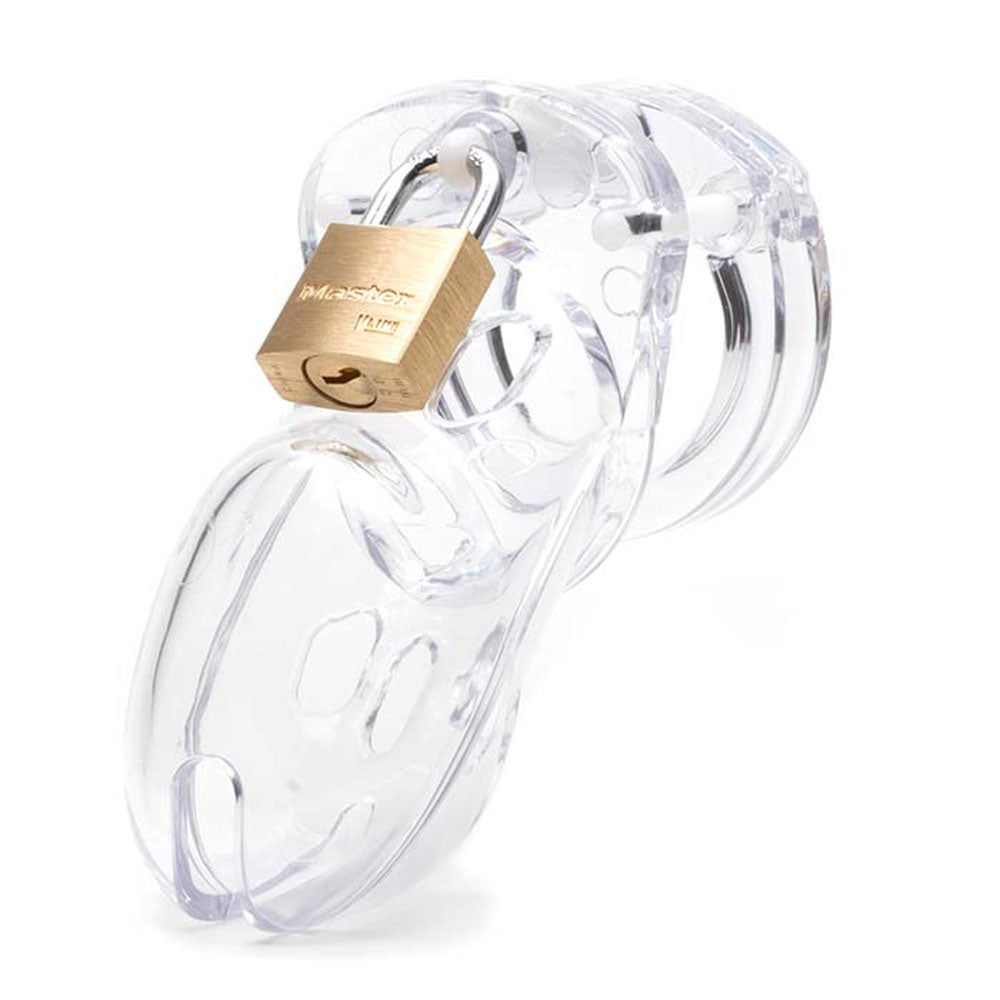 CB-3000 chastity cage kit with lock, transparent design for comfort and secure wearing.