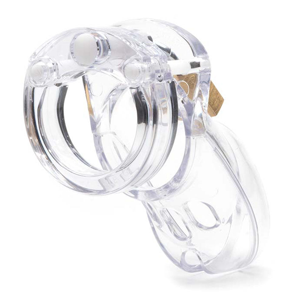CB-3000 chastity cage kit featuring a clear design and locking mechanism for ultimate security and comfort.