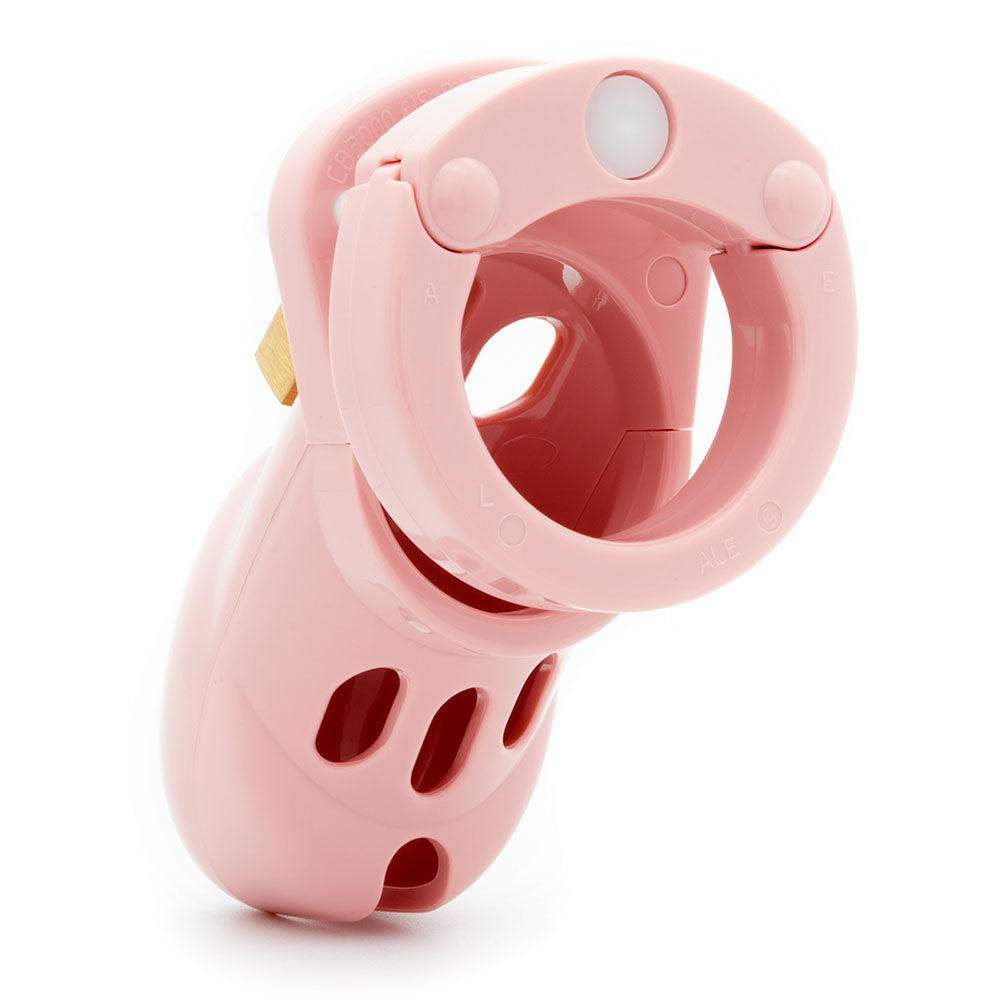CB-3000 chastity cock cage kit in pink, highlighting security and comfort for chastity play.