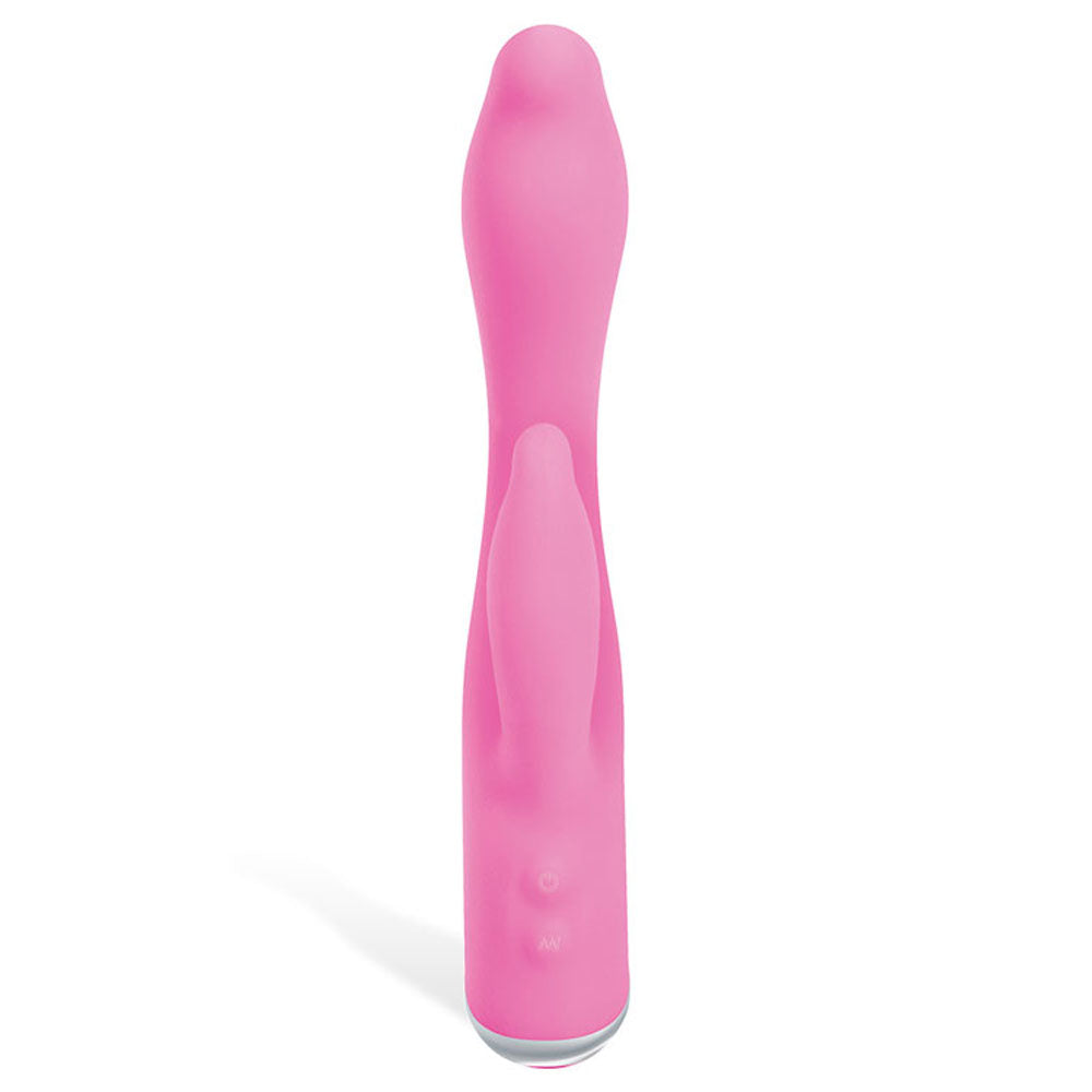 G-Gasm Rabbit Vibrator in vibrant pink silicone, designed for dual pleasure and G-spot stimulation.