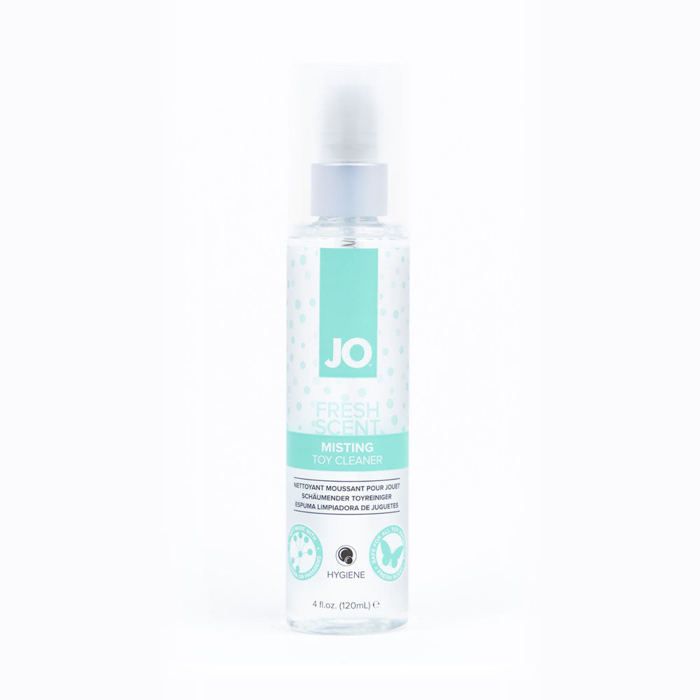 JO Misting Toy Cleaner - gentle toy cleaner spray in 120 ml bottle with fresh scent for gentle toy care.