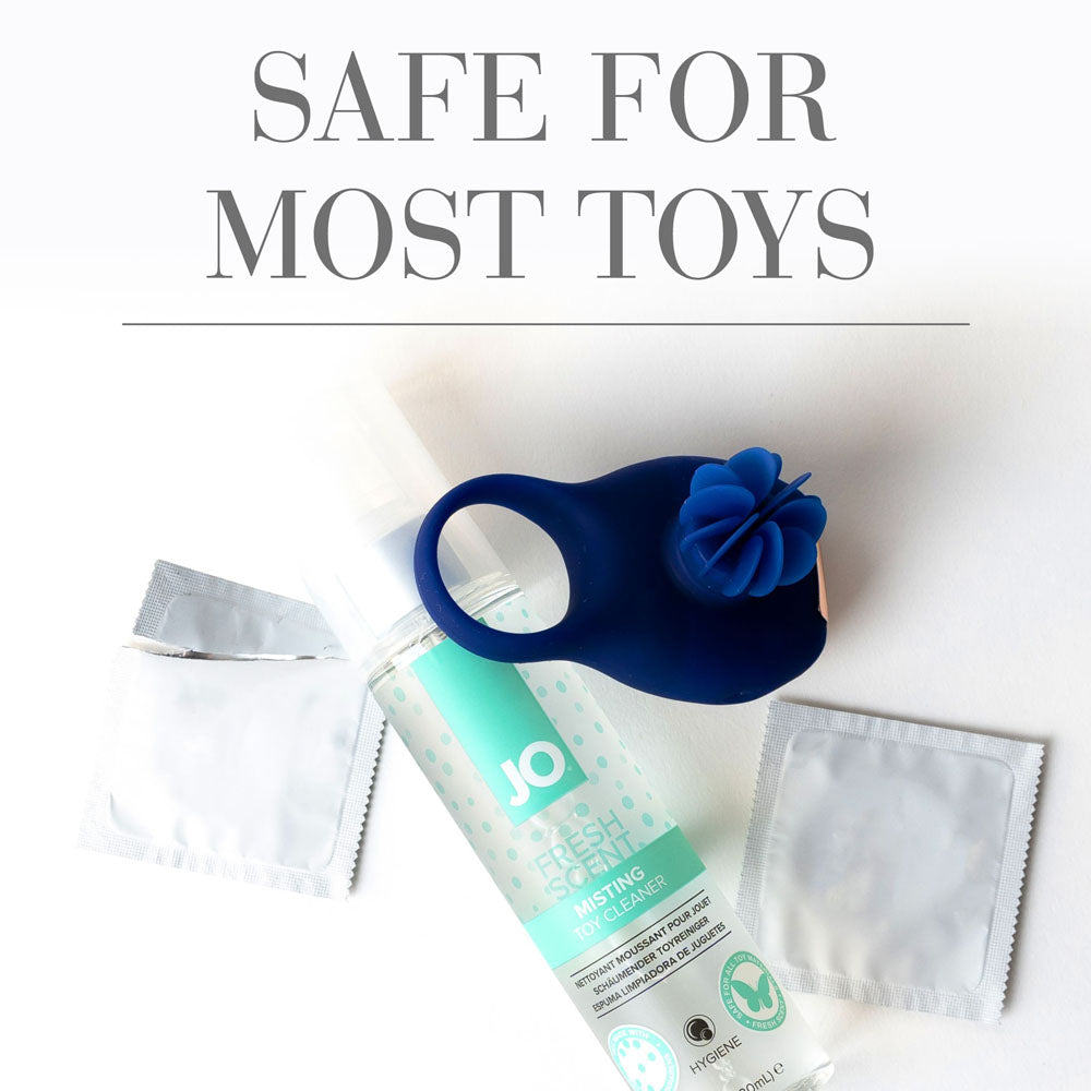 JO Misting Toy Cleaner - gentle toy cleaner spray safe for most toys with blue applicator.