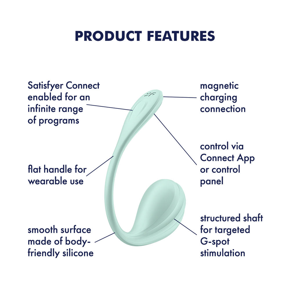 Satisfyer Smooth Petal - Mint - Mint USB Rechargeable Wearable Stimulator with App Control features including G-spot stimulation.