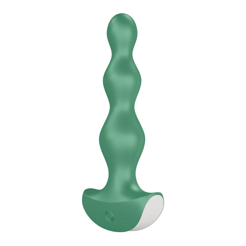 Satisfyer Lolli-Plug 2, a green toy designed as vibrating anal beads for pleasure, featuring three rounded beads.