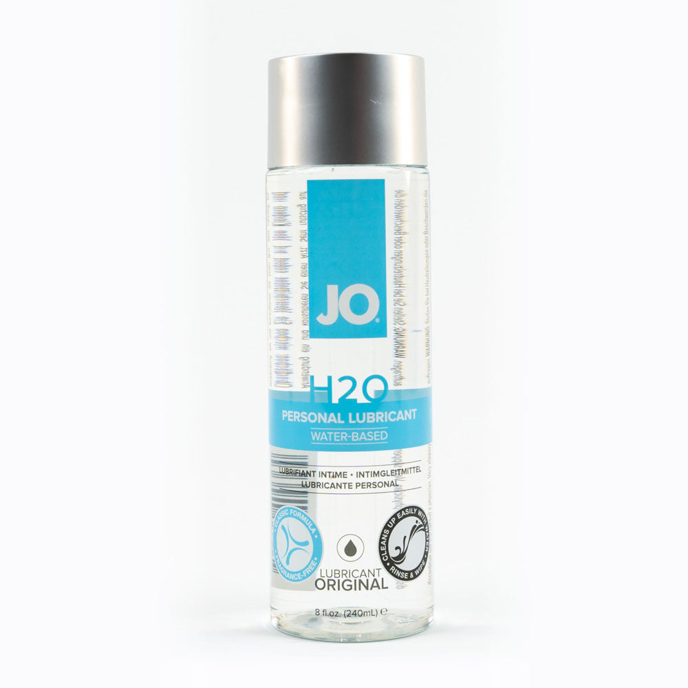 JO H2O Original Lube - 240 mL - Water Based Lubricant - 240 ml Bottle in a clear container with blue label