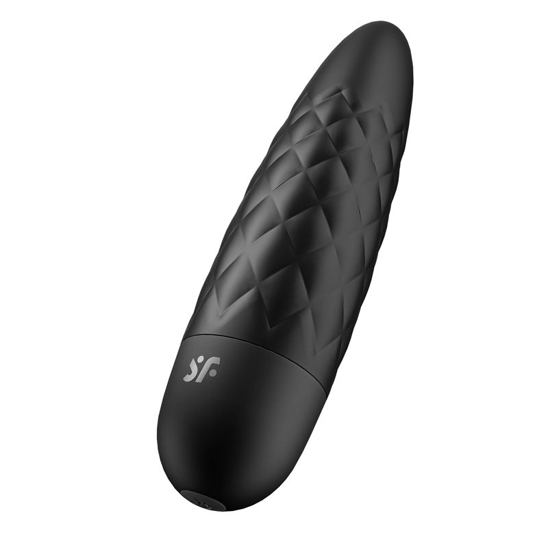 Satisfyer Ultra Power Bullet 5 USB rechargeable bullet vibe in elegant black design with tufted texture.