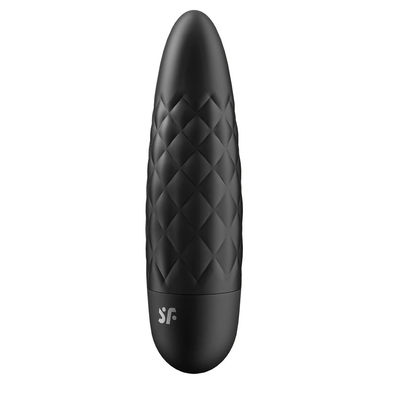 Satisfyer Ultra Power Bullet 5 USB rechargeable bullet vibe in elegant black with tufted texture for enhanced stimulation.