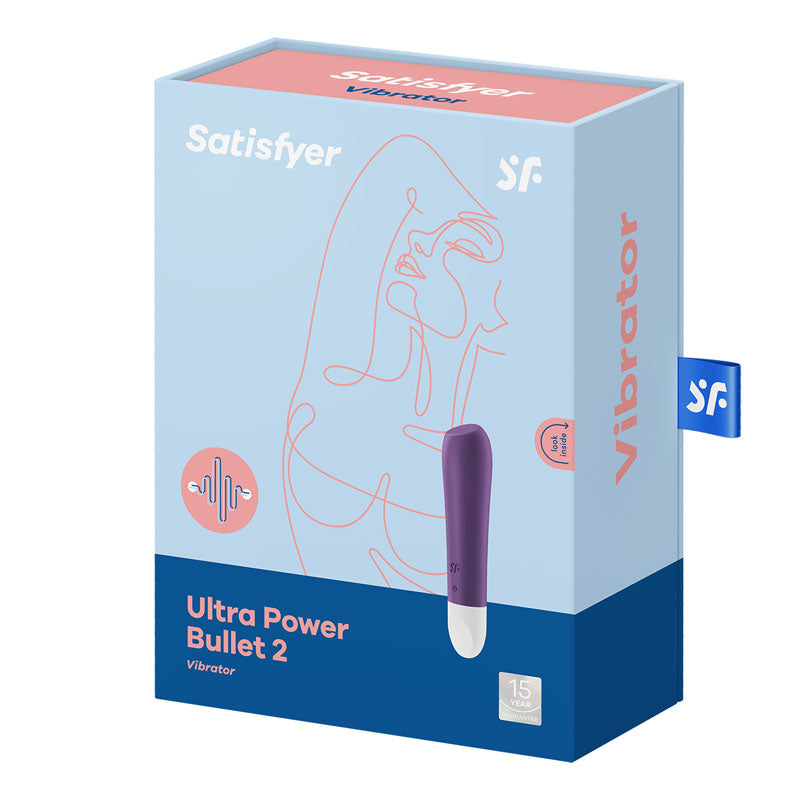 Packaging of Satisfyer Ultra Power Bullet 2 - USB rechargeable bullet vibrator featuring a stylish design.