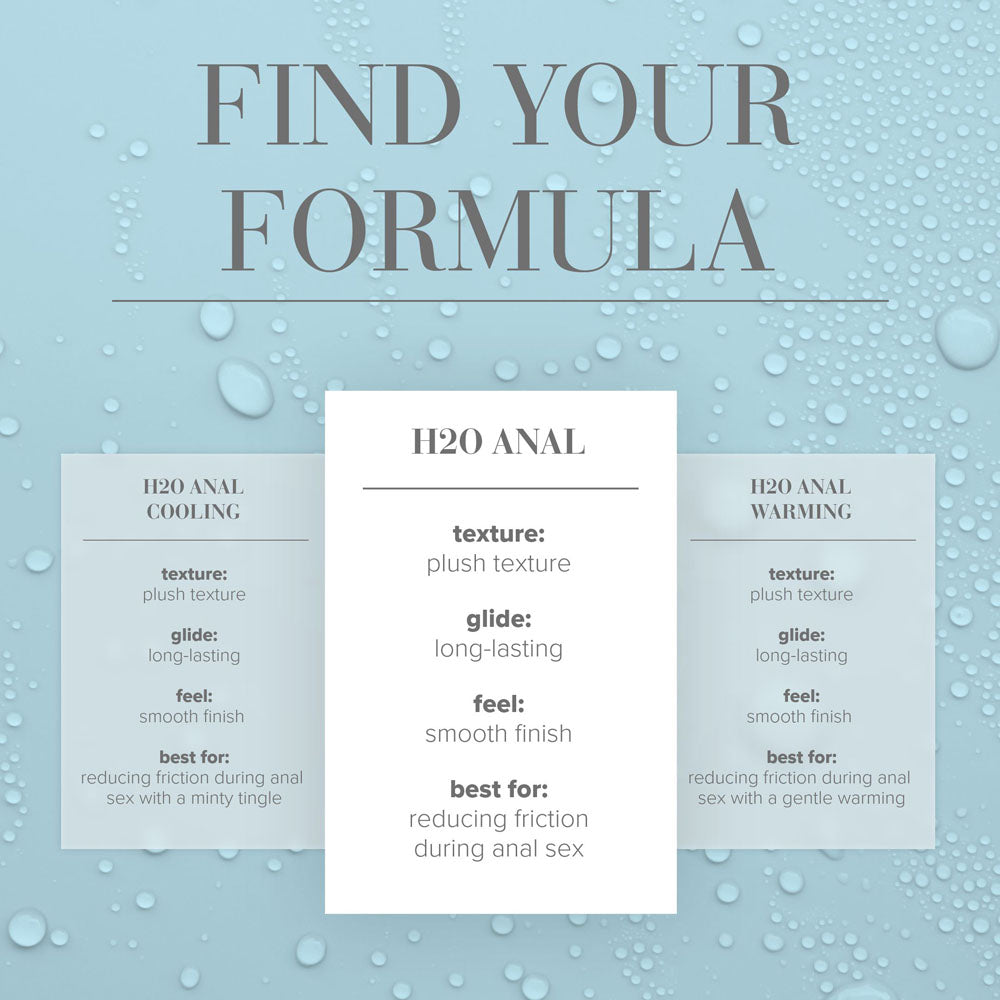 Find Your Formula for JO H2O Anal Lube - 240 mL - Water Based Anal Lubricant - 240 ml Bottle with cooling and warming options.