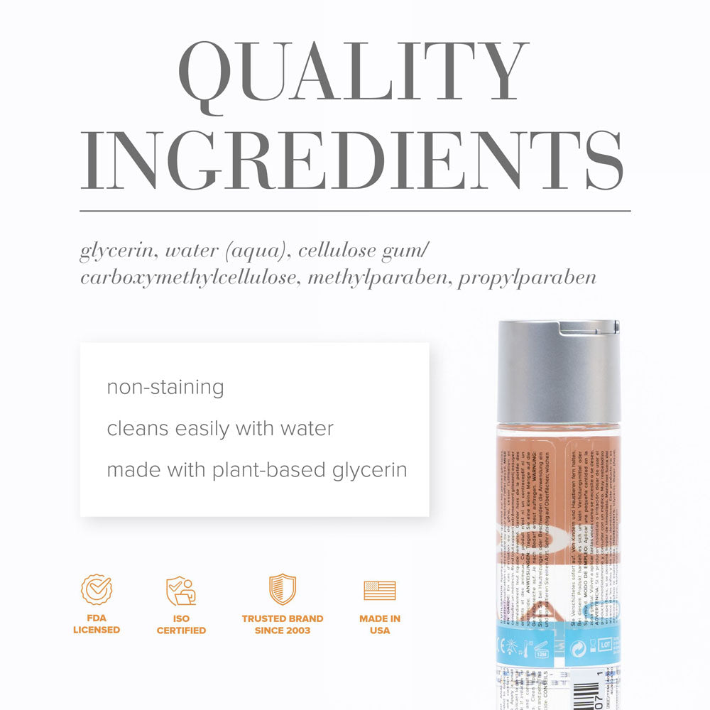 Quality ingredients image listing components of JO H2O Anal Lube - 240 mL - Water Based Anal Lubricant - 240 ml Bottle.