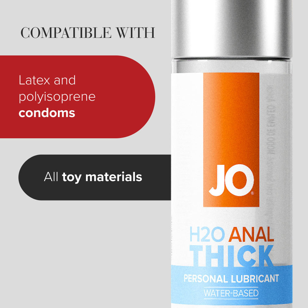 JO H2O Anal Thick Lube - 120 mL - Thick Water Based Anal Lubricant - 120 ml Bottle, compatible with latex and polyisoprene condoms.