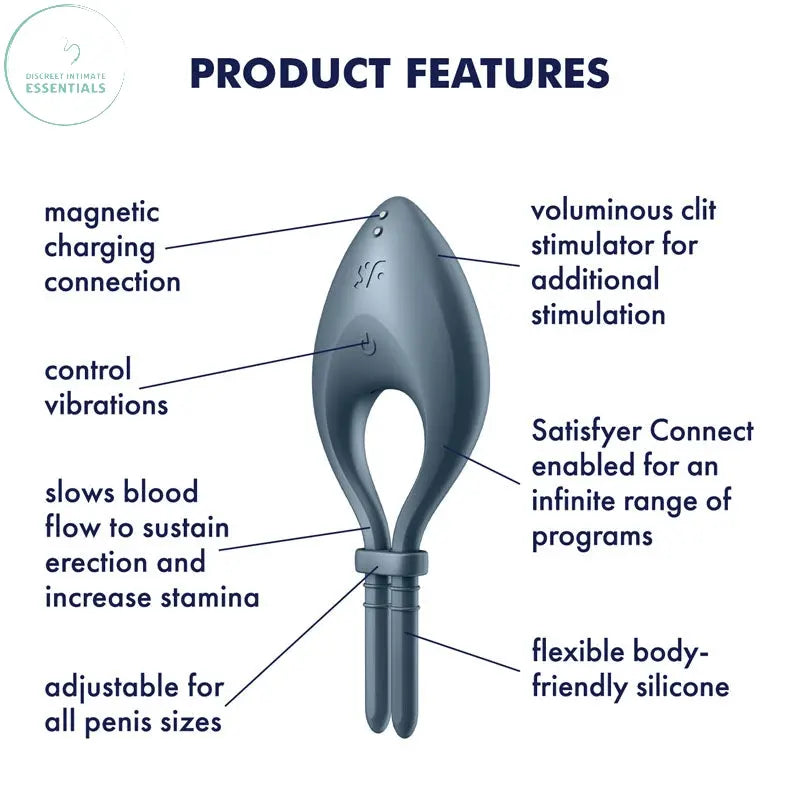 Affordable quality Satisfyer Bullseye - Navy - Navy Vibrating Adjustable Lasso Cock Ring  from Satisfyer by Discreet Intimate Essentials with Discreet Delivery 
