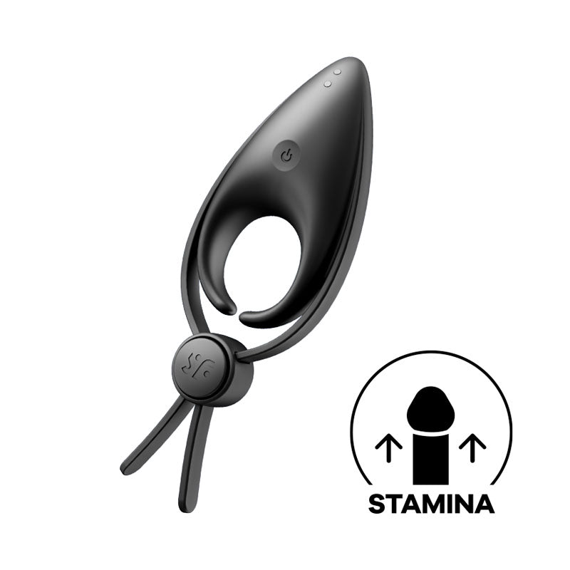 Satisfyer Sniper -  -  Vibrating Adjustable Lasso Cock Ring in black with stamina logo