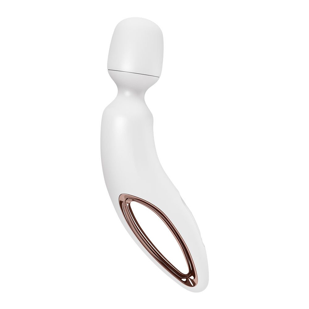 Satisfyer Wand-erland Rose Gold USB rechargeable massage wand with a sleek design and ergonomic handle.