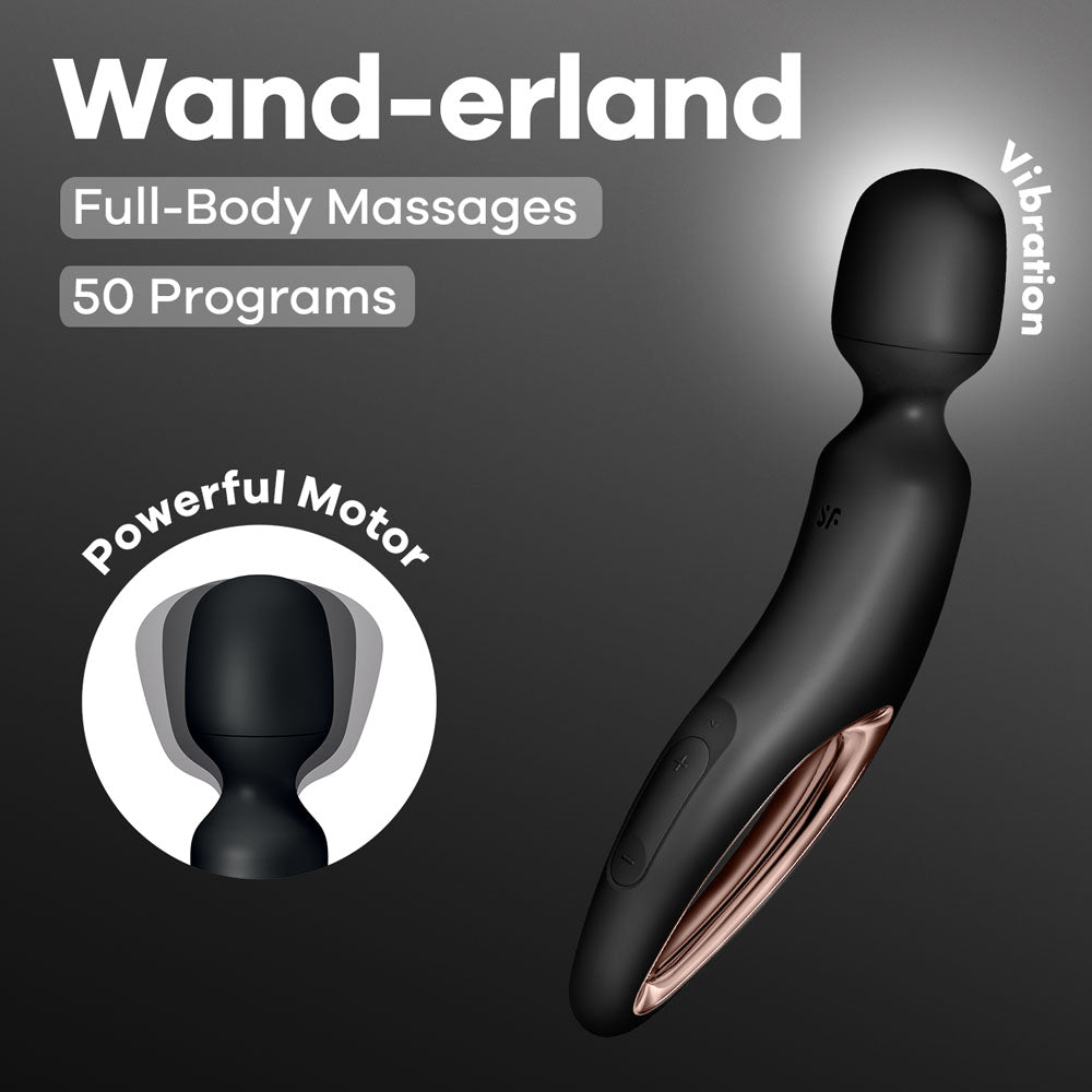 Satisfyer Wand-erland rose gold rechargeable massage wand with powerful motor for full-body massages and 50 programs.