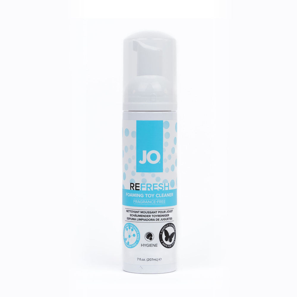 JO Refresh Foaming Toy Cleaner - 207 mL bottle for gentle, fragrance-free cleaning of toy surfaces.