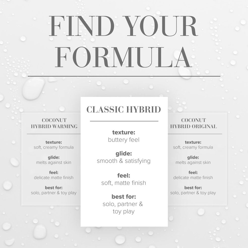 Find your formula for JO Classic Hybrid - Hybrid Lubricant - 120 ml Bottle, featuring texture, glide, and best uses.
