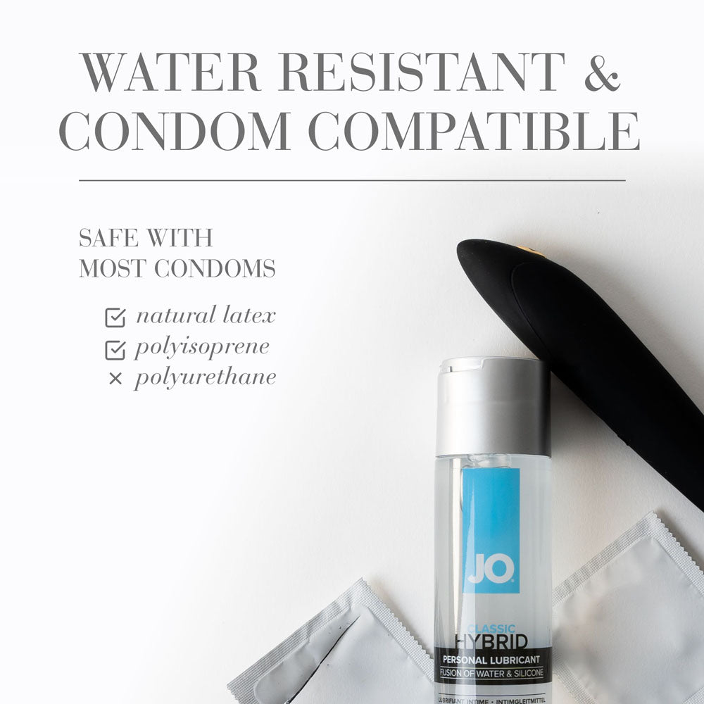 JO Classic Hybrid - Hybrid Lubricant - 120 ml Bottle, water resistant and condom compatible.