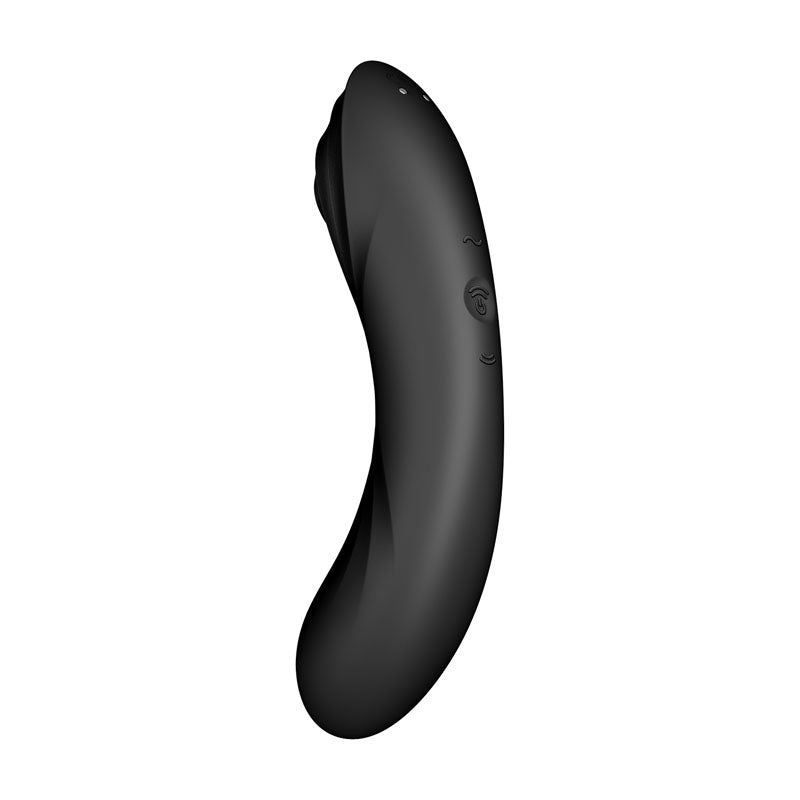 Satisfyer Curvy Trinity 4 USB rechargeable air pulse vibrator in sleek black design, showcasing ergonomic shape.