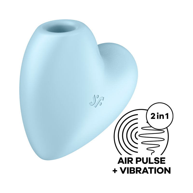 Satisfyer Cutie Heart USB rechargeable air pulsation vibrator in blue, designed for air pulse and vibration stimulation.
