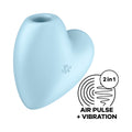 Satisfyer Cutie Heart USB rechargeable air pulsation vibrator in blue, designed for air pulse and vibration stimulation.