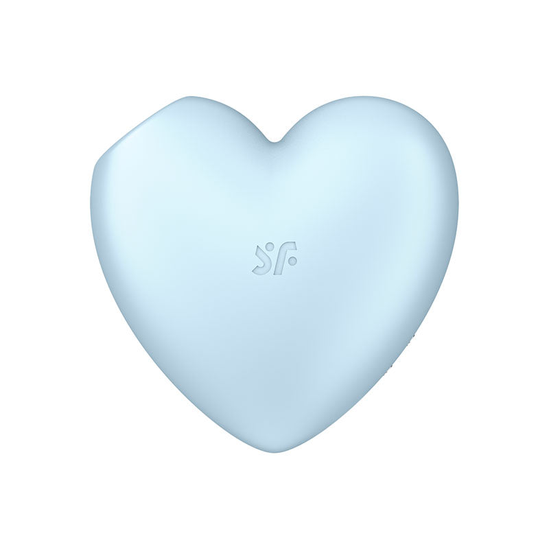 Satisfyer Cutie Heart USB rechargeable air pulsation vibrator in light blue, heart-shaped design for enhanced pleasure.