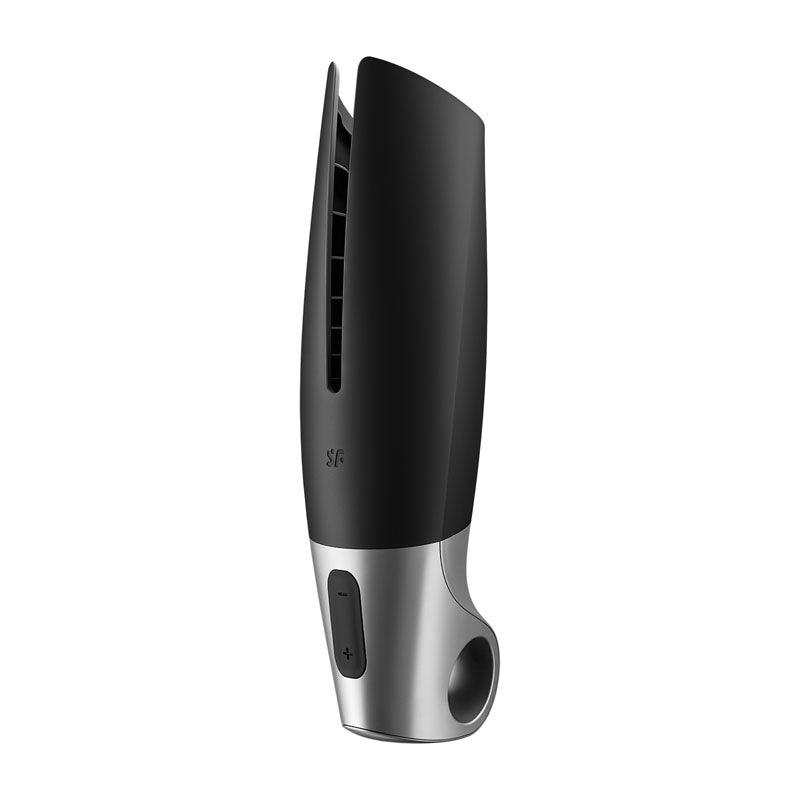 Satisfyer Power Masturbator - USB rechargeable vibrating masturbator with app control and ergonomic design.