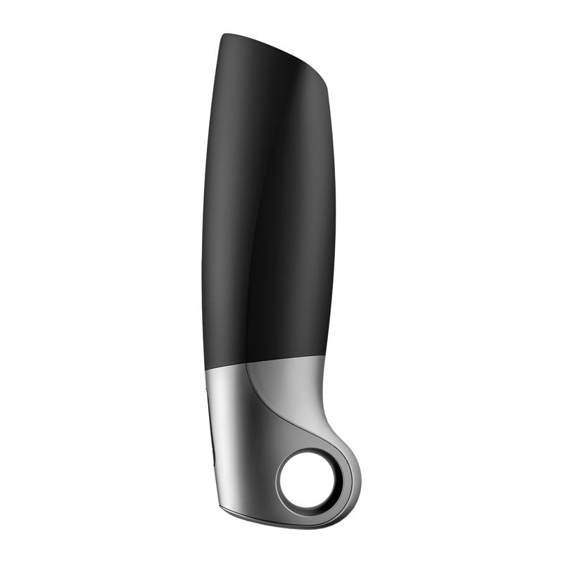 Satisfyer Power Masturbator, app controlled vibrating masturbator with sleek design and ergonomic grip.