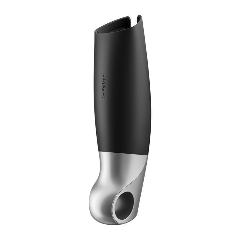 Satisfyer Power Masturbator, app controlled vibrating masturbator, USB rechargeable with sleek design.