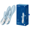 Satisfyer Air Pump Bunny 1 next to its packaging, showcasing the inflatable rabbit vibrator design.