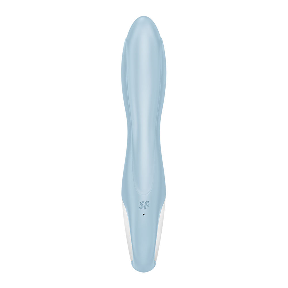 Satisfyer Air Pump Bunny 1, an inflatable rabbit vibrator in light blue, featuring an ergonomic design for comfort.