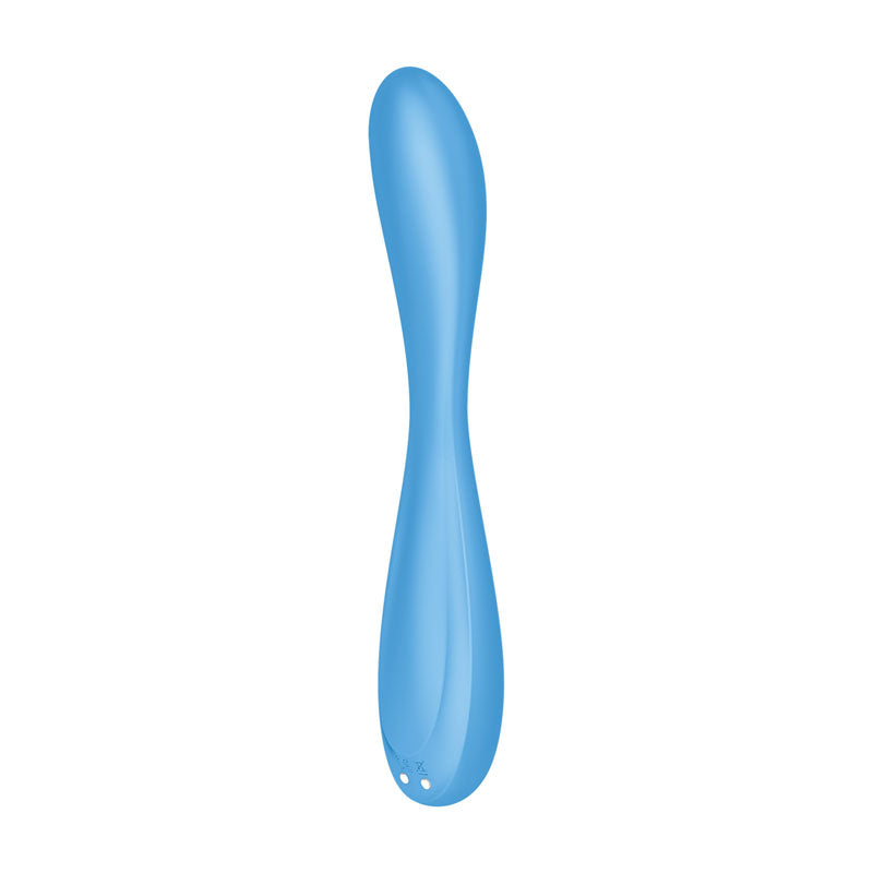 USB rechargeable G-spot vibrator in a smooth, blue design for versatile pleasure and easy handling.