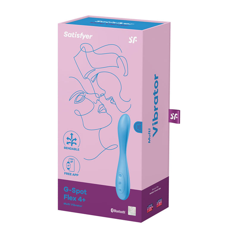 Satisfyer G-Spot Flex 4 USB rechargeable G-spot vibrator packaging showcasing the flexible design and app connectivity.