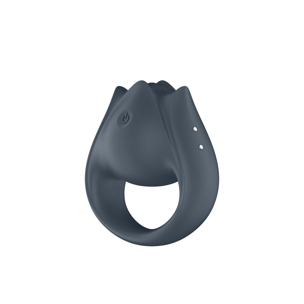 Satisfyer Perfect Pair 2 grey USB rechargeable vibrating couples ring displayed on white background.
