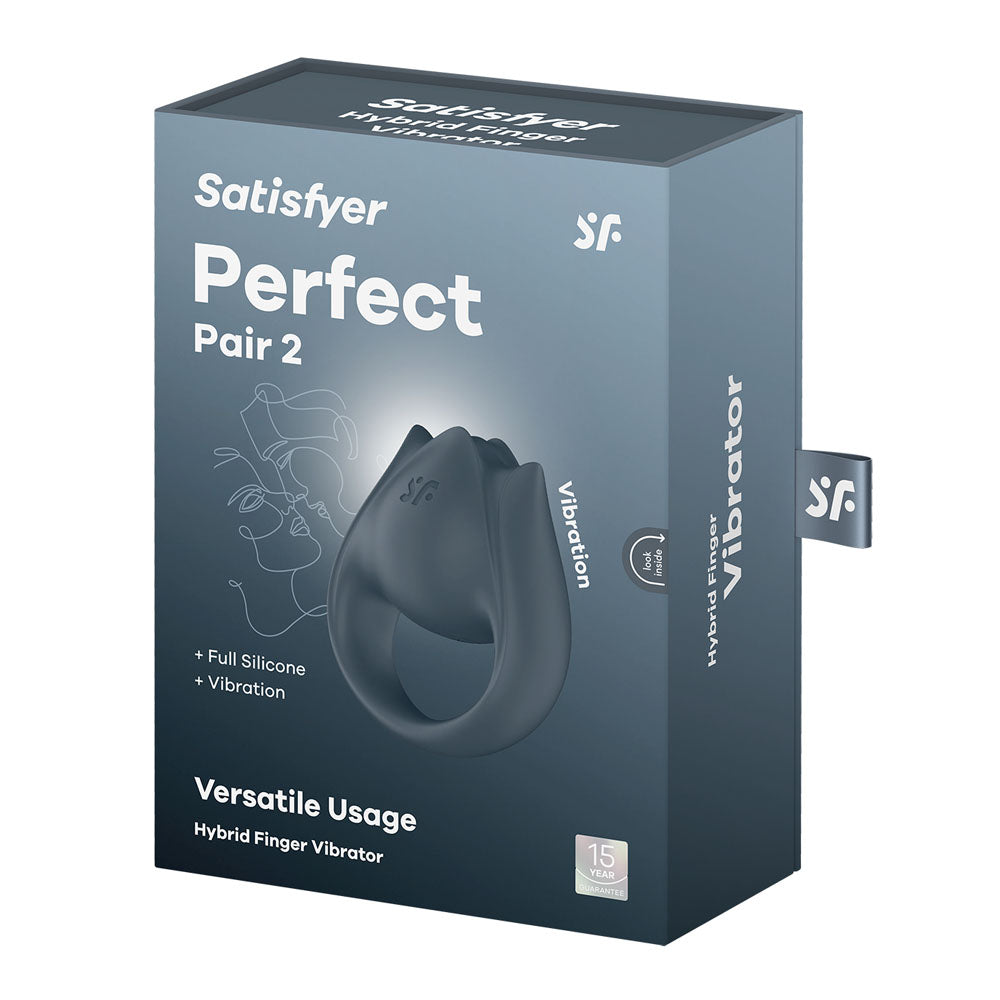 Satisfyer Perfect Pair 2 box featuring a grey USB rechargeable vibrating couples ring for enhanced intimacy.
