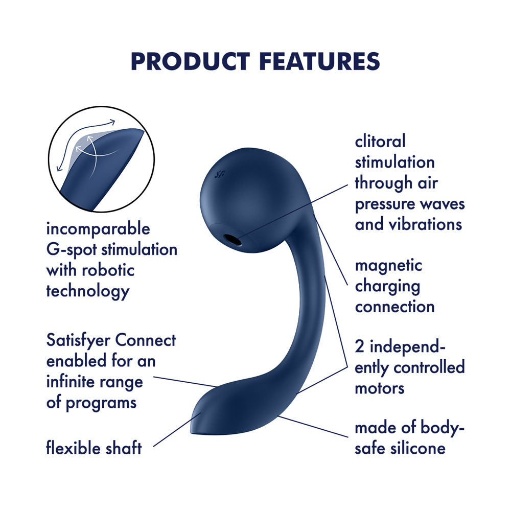 Satisfyer Pro+ Wave 4 features USB rechargeable air pulse vibrator with G-spot stimulation and flexible design.