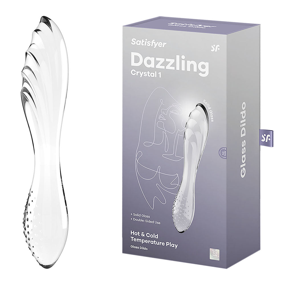 Satisfyer Dazzling Crystal 1 Glass Double Ended Dildo for hot and cold temperature play.