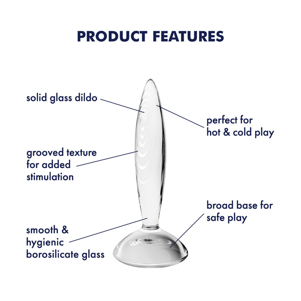 Satisfyer Sparkling Crystal glass butt plug with grooved texture and broad base for safe play.