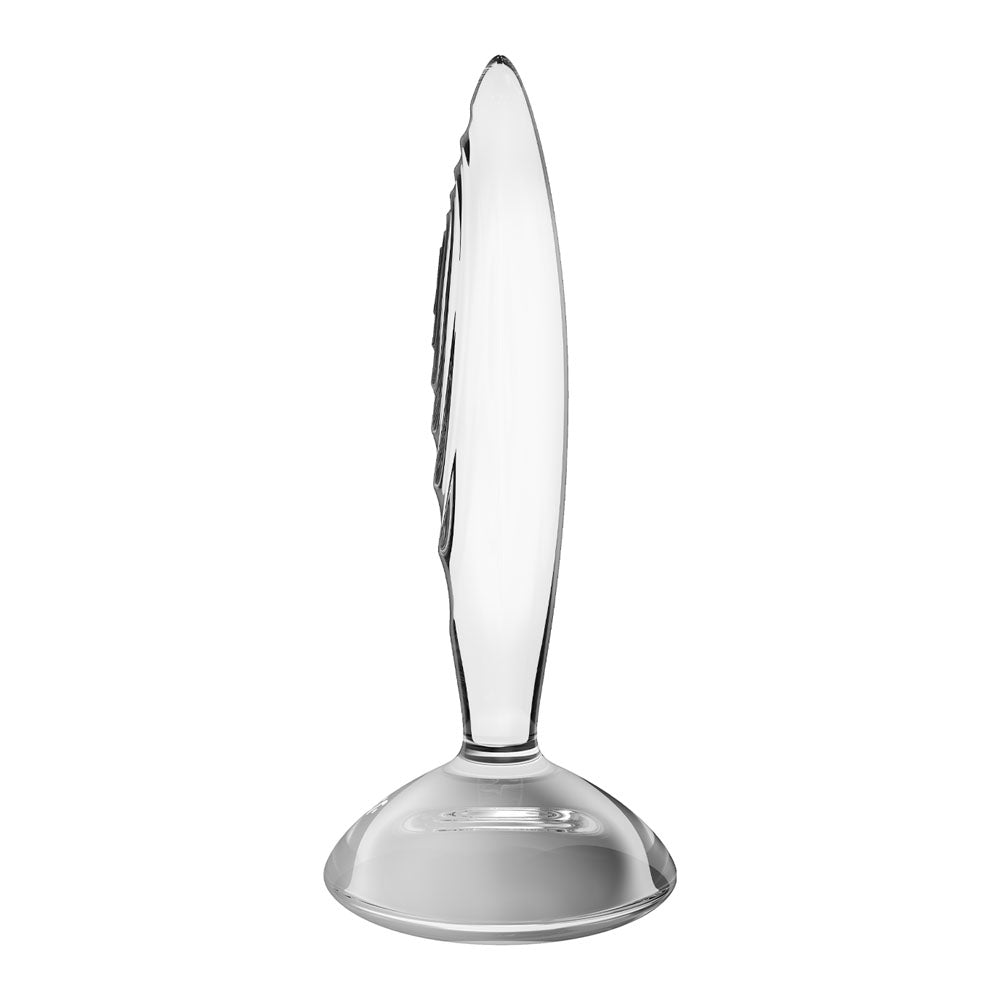 Satisfyer Sparkling Crystal glass butt plug showcasing its sleek design and sturdy base.