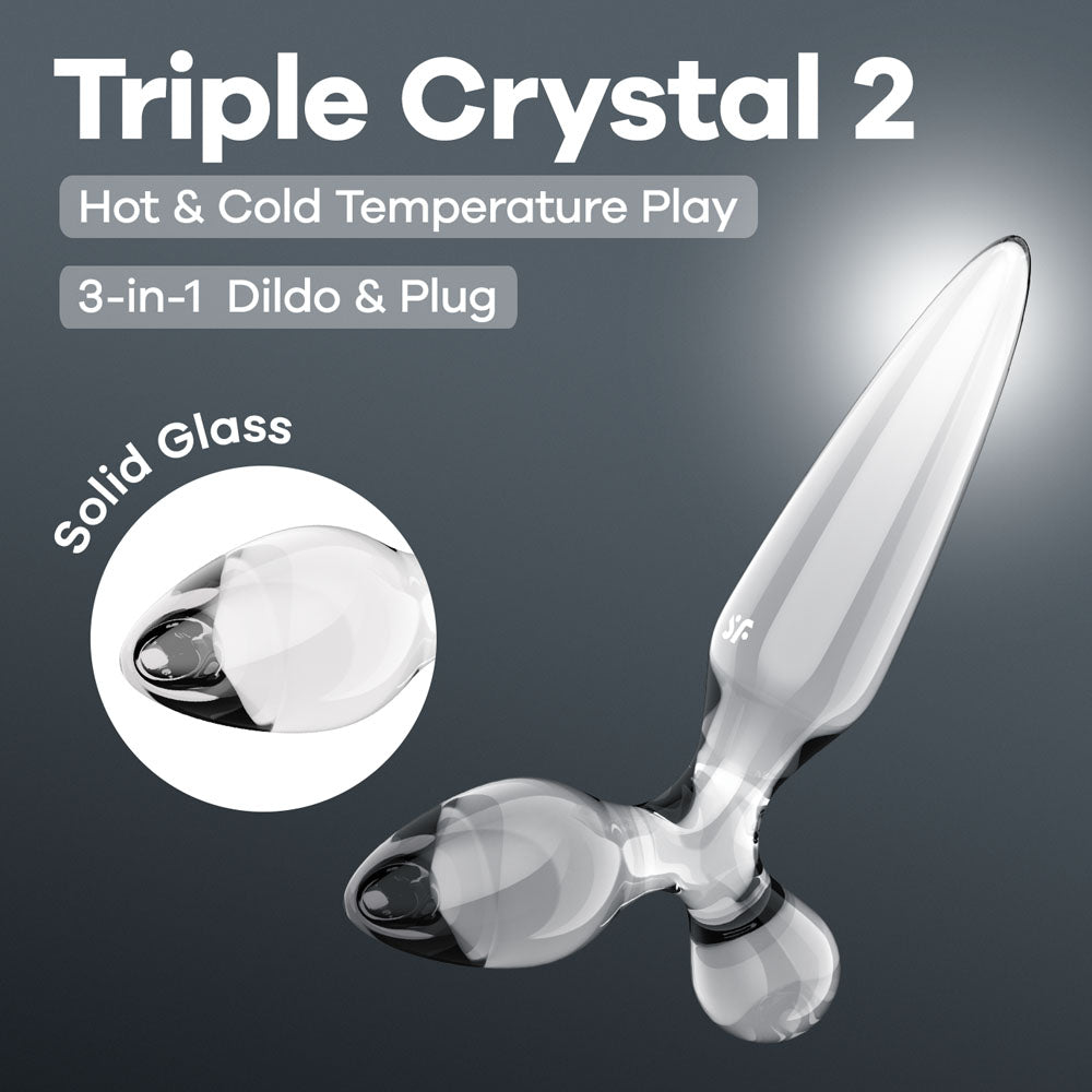 Satisfyer Triple Crystal 2 -  -  Glass 3-in-1 Butt Plug featuring solid glass for hot and cold temperature play.