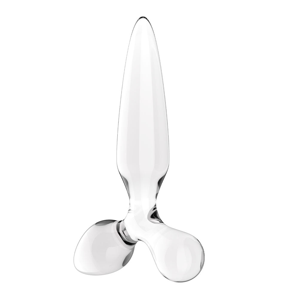 Satisfyer Triple Crystal 2 -  -  Glass 3-in-1 Butt Plug showcasing its sleek borosilicate glass design.