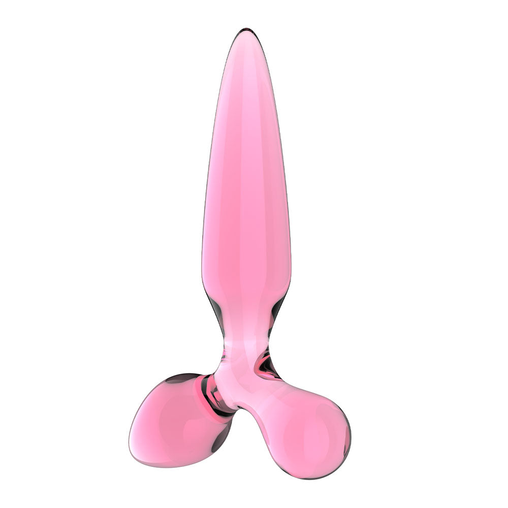 Satisfyer Triple Crystal 2 -  -  Glass 3-in-1 Butt Plug in pink, a versatile glass dildo for intimate moments.